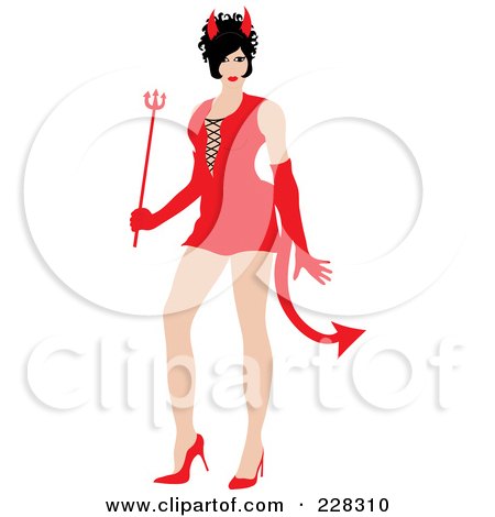 Royalty-Free (RF) Clipart Illustration of a Sexy Woman Wearing A Red Devil Halloween Costume by Pams Clipart