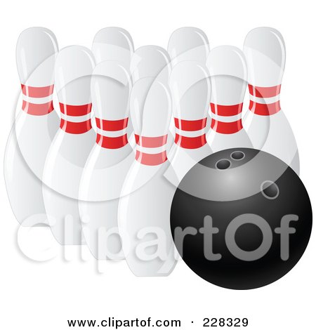 Royalty-Free (RF) Clipart Illustration of a 3d Bowling Ball And Pins by elaineitalia