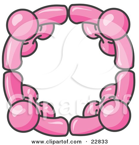 Clipart Illustration of Four Pink People Standing in a Circle and Holding Hands For Teamwork and Unity by Leo Blanchette