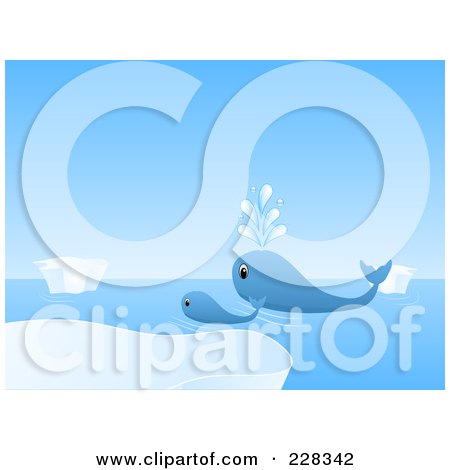 Royalty-Free (RF) Clipart Illustration of a Whale And Calf Swimming Near Icebergs by elaineitalia