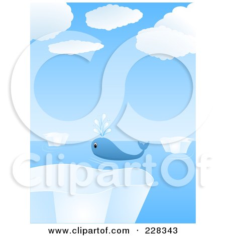 Royalty-Free (RF) Clipart Illustration of a Lone Whale Swimming Around Icebergs by elaineitalia