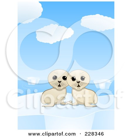 Royalty-Free (RF) Clipart Illustration of Two Cute Seal Pups On An Iceberg In The Arctic by elaineitalia