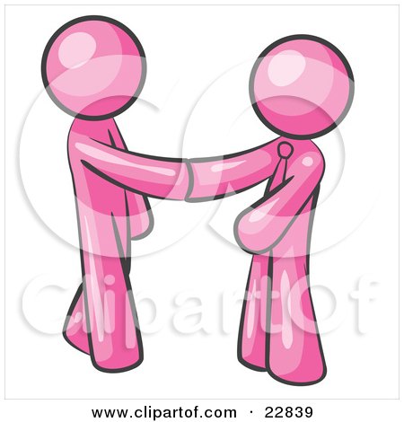 Clipart Illustration of a Pink Man Wearing A Tie, Shaking Hands With Another Upon Agreement Of A Business Deal by Leo Blanchette