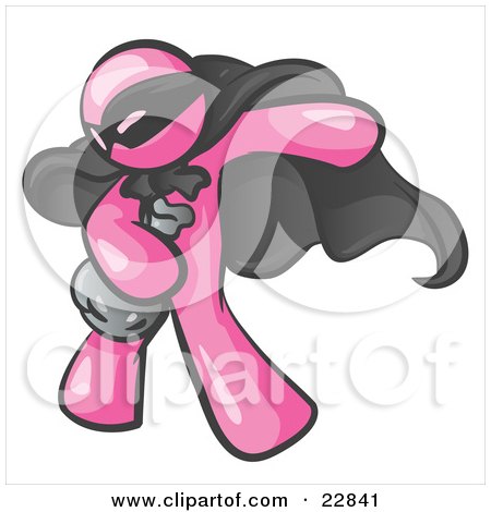 Clipart Illustration of a Pink Man In A Mask And Cape, Stealing Belongings In A Bag by Leo Blanchette