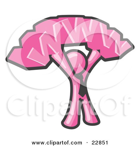 Clipart Illustration of a Proud Pink Business Man Holding WWW Over His Head  by Leo Blanchette