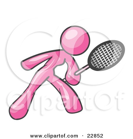 Clipart Illustration of a Pink Woman Preparing To Hit A Tennis Ball With A Racquet by Leo Blanchette