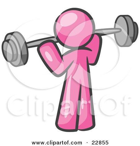 Clipart Illustration of a Pink Man Lifting A Barbell While Strength Training by Leo Blanchette