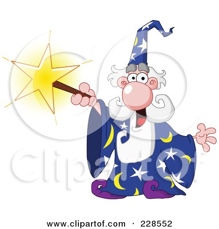 Royalty-Free (RF) Clipart Illustration of an Old Wizard Using A Magic Star Wand by yayayoyo