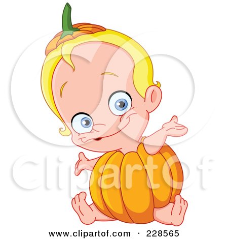 Royalty-Free (RF) Clipart Illustration of a Happy Blond Baby Wearing A Pumpkin And Holding His Arms Out by yayayoyo