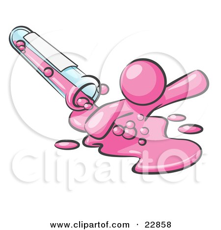 Clipart Illustration of a Pink Man Emerging From Spilled Chemicals Pouring Out Of A Glass Test Tube In A Laboratory by Leo Blanchette