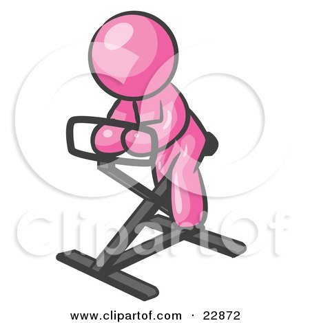 Clipart Illustration of a Pink Man Exercising On A Stationary Bicycle by Leo Blanchette