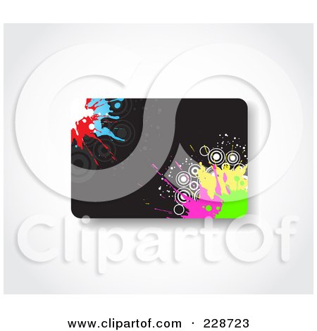 Royalty-Free (RF) Clipart Illustration of a Black Gift Card With Colorful Splatters And Circles by KJ Pargeter