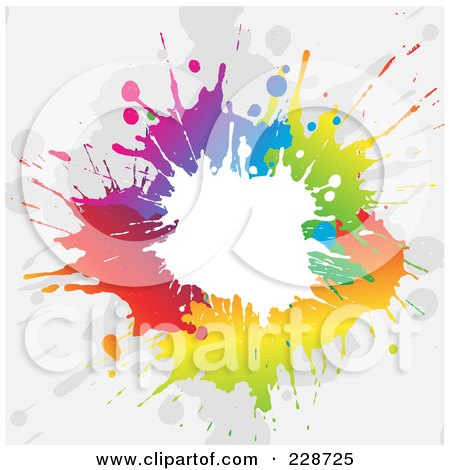 Royalty-Free (RF) Clipart Illustration of a Rainbow Colored Splatter With White Copyspace On Off White by KJ Pargeter