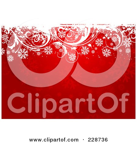 Royalty-Free (RF) Clipart Illustration of a Red Snowflake Background With A Top Grungy Snowflake Border by KJ Pargeter