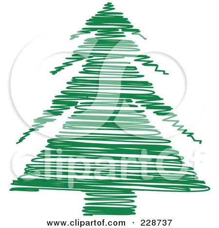 Royalty-Free (RF) Clipart Illustration of a Green Scribble Styled Christmas Tree - 9 by KJ Pargeter