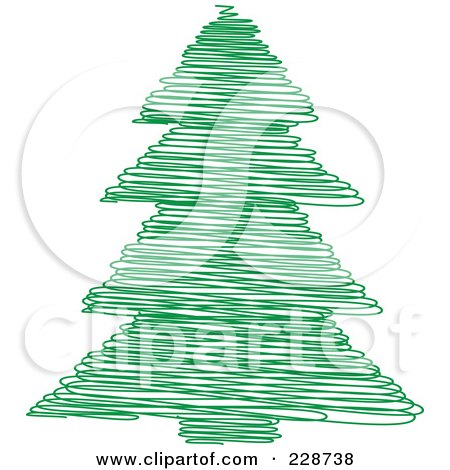 Royalty-Free (RF) Clipart Illustration of a Green Scribble Styled Christmas Tree - 6 by KJ Pargeter