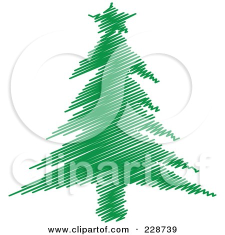 Royalty-Free (RF) Clipart Illustration of a Green Scribble Styled Christmas Tree - 8 by KJ Pargeter
