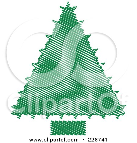 Royalty-Free (RF) Clipart Illustration of a Green Scribble Styled Christmas Tree - 1 by KJ Pargeter
