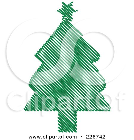 Royalty-Free (RF) Clipart Illustration of a Green Scribble Styled Christmas Tree - 7 by KJ Pargeter