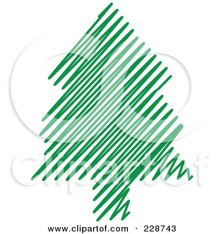 Royalty-Free (RF) Clipart Illustration of a Green Scribble Styled Christmas Tree - 2 by KJ Pargeter