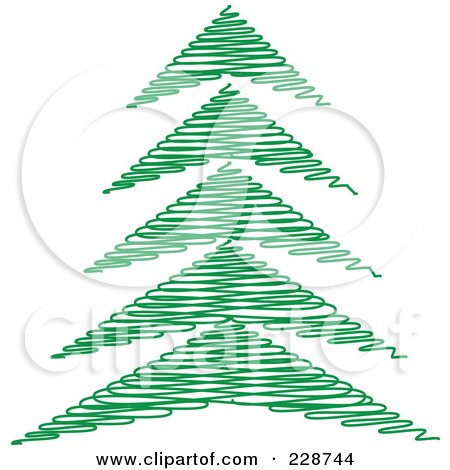 Royalty-Free (RF) Clipart Illustration of a Green Scribble Styled Christmas Tree - 4 by KJ Pargeter