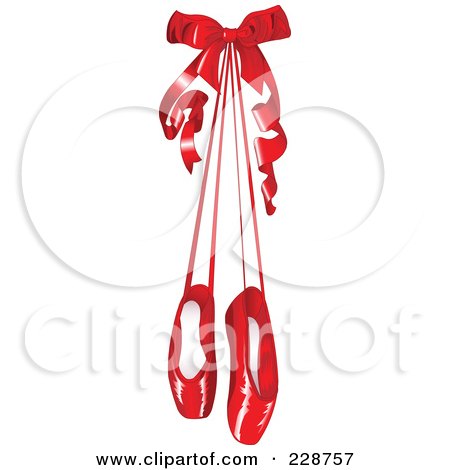Royalty-Free (RF) Clipart Illustration of a Pair Of Red Satin Ballet Slippers Hanging With A Bow by Pushkin