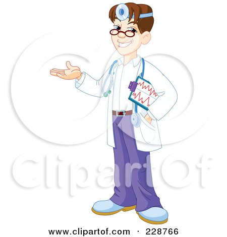 Royalty-Free (RF) Clipart Illustration of a Friendly Young Male Doctor Gesturing by Pushkin
