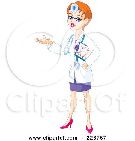 Royalty-Free (RF) Clipart Illustration of a Friendly Young Female Doctor Gesturing by Pushkin