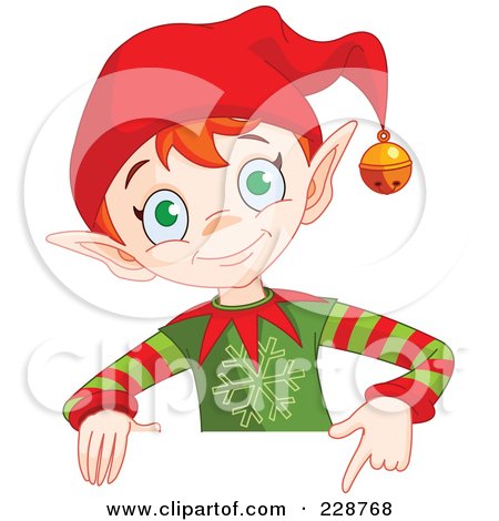 Royalty-Free (RF) Clipart Illustration of a Christmas Elf Holding A Blank Sign by Pushkin