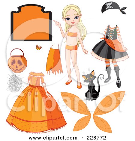 Royalty-Free (RF) Clipart Illustration of a Halloween Girl With Costumes And Items by Pushkin