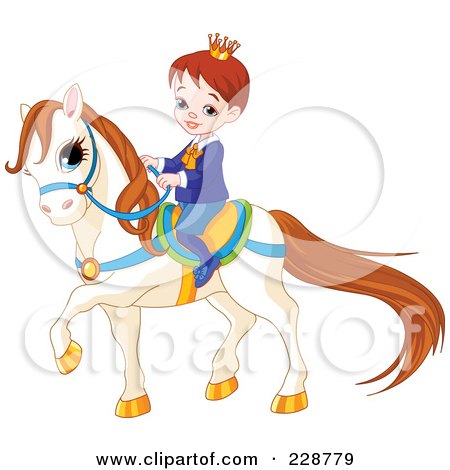 Royalty-Free (RF) Clipart Illustration of a Cute Prince Riding On A White Pony by Pushkin