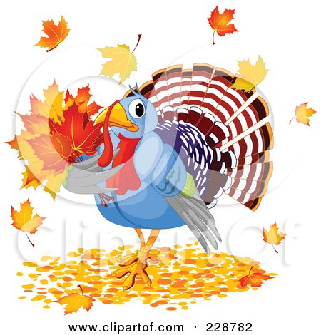 Royalty-Free (RF) Clipart Illustration of a Turkey Bird With Autumn Leaves by Pushkin