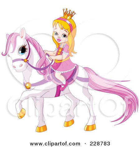 Royalty-Free (RF) Clipart Illustration of a Cute Princess Riding On A White Pony by Pushkin