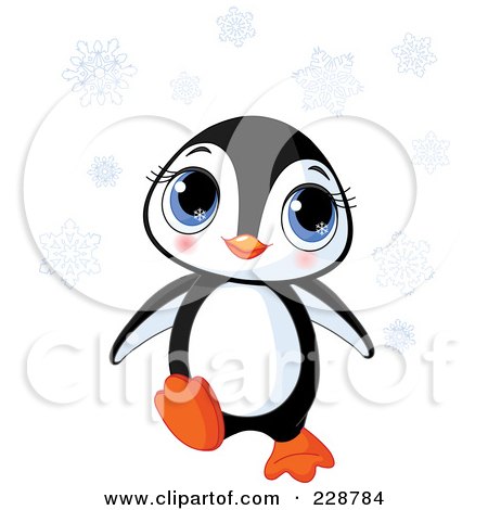Royalty-Free (RF) Clipart Illustration of a Cute Baby Penguin With Snowflakes by Pushkin