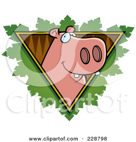 Royalty-Free (RF) Clipart Illustration of a Hippo Face Over A Safari Triangle With Leaves by Cory Thoman