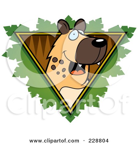 Royalty-Free (RF) Clipart Illustration of a Hyena Face Over A Safari Triangle With Leaves by Cory Thoman