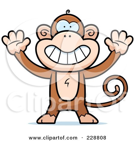 Royalty-Free (RF) Clipart Illustration of a Monkey Holding His Hands Up by Cory Thoman