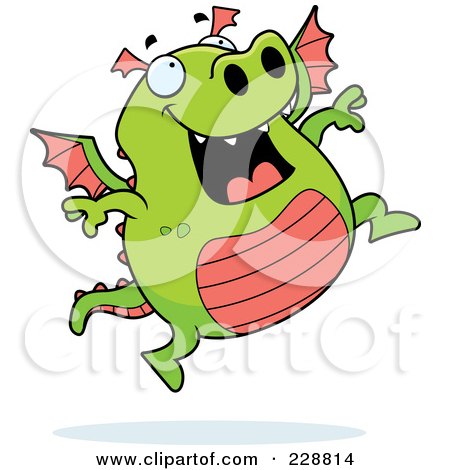 Royalty-Free (RF) Clipart Illustration of a Green Dragon Jumping by Cory Thoman