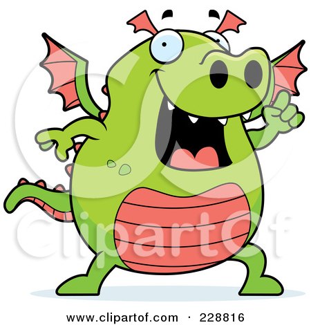 Royalty-Free (RF) Clipart Illustration of a Green Dragon With An Idea by Cory Thoman