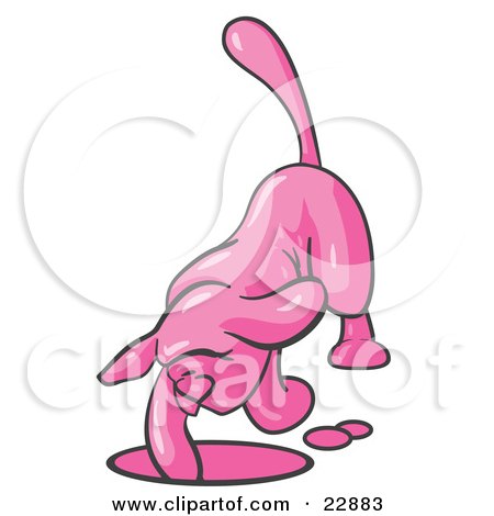 Clipart Illustration of a Pink Tick Hound Dog Digging a Hole by Leo Blanchette