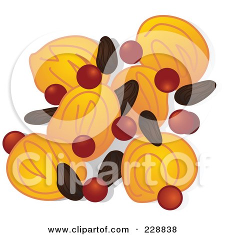 Royalty-Free (RF) Clipart Illustration of Dried Fruit And Nuts by inkgraphics