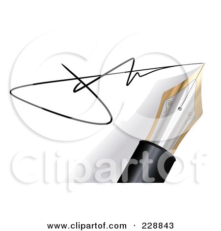 Royalty-Free (RF) Clipart Illustration of a 3d Fountain Pen Writing A Signature by Oligo