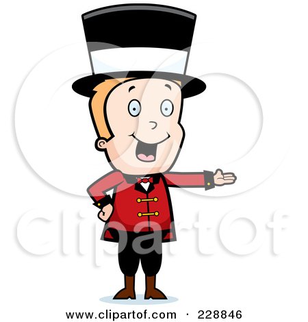 Royalty-Free (RF) Clipart Illustration of a Blond Circus Man Wearing A Hat And Presenting by Cory Thoman
