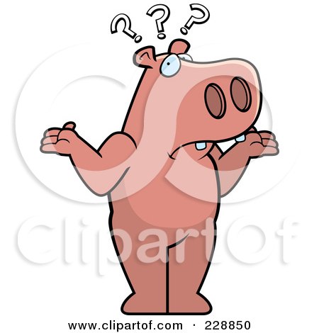 Royalty-Free (RF) Clipart Illustration of a Confused Hippo Shrugging by Cory Thoman