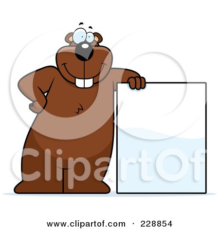 Royalty-Free (RF) Clipart Illustration of a Gopher Leaning Against A Blank Sign by Cory Thoman