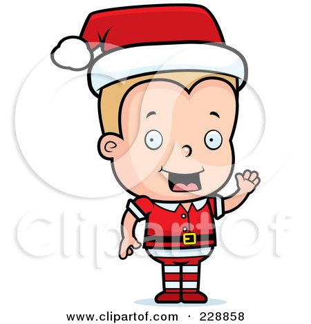 Royalty-Free (RF) Clipart Illustration of a Blond Male Toddler Christmas Helper Waving by Cory Thoman
