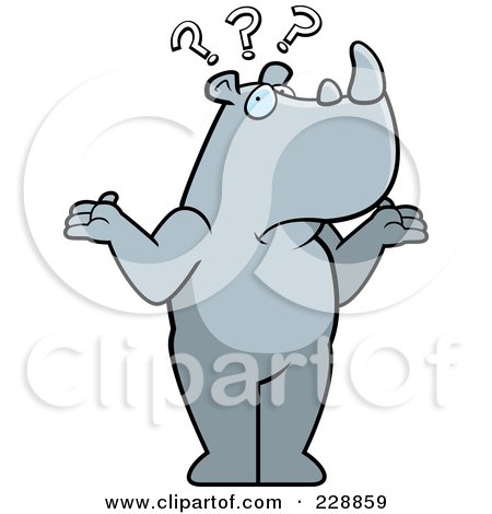 Royalty-Free (RF) Clipart Illustration of a Confused Rhino Shrugging by Cory Thoman