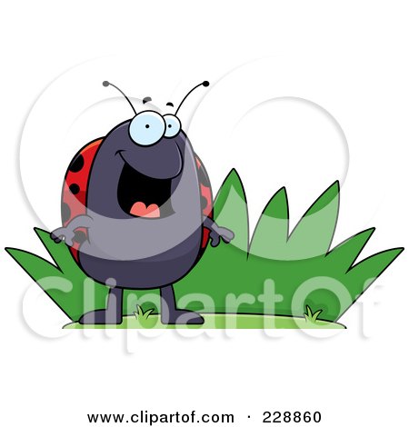Royalty-Free (RF) Clipart Illustration of a Happy Ladybug By Grass by Cory Thoman