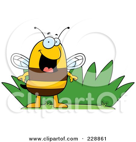 Royalty-Free (RF) Clipart Illustration of a Happy Bee By Grass by Cory Thoman