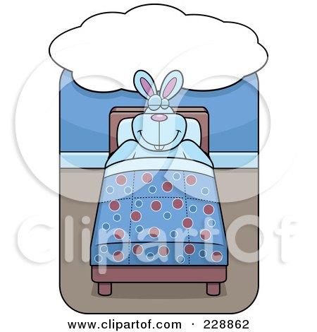 Royalty-Free (RF) Clipart Illustration of a Happy Rabbit Dreaming In Bed by Cory Thoman